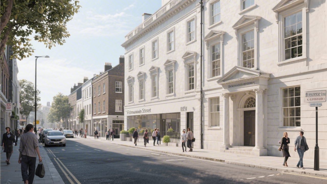 Exterior street view near Fitzwilliam Street Upper in Dublin with Georgian buildings and pedestrians, representing the local context of the academy.